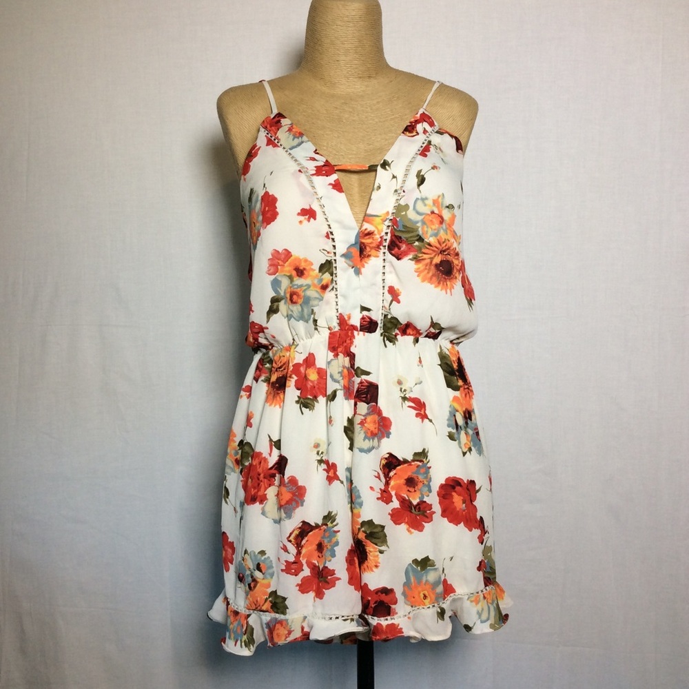 Sienna Sky Women's Floral Romper Off White Multi Color Sz S